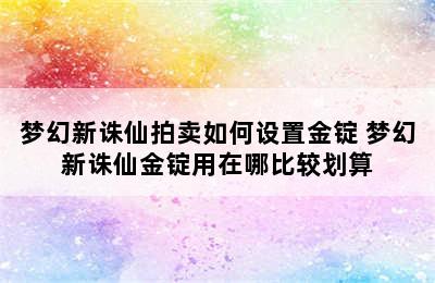 梦幻新诛仙拍卖如何设置金锭 梦幻新诛仙金锭用在哪比较划算